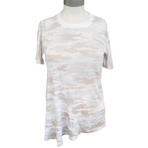 STATESIDE camo print swing tee semi sheer asymmetrical cotton tshirt Size XS NEW